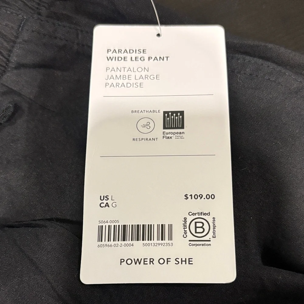 NWT Athleta Paradise Mid Rise Wide Leg Linen Blend Black Drawstring Pant Size L - Picture 3 of 4